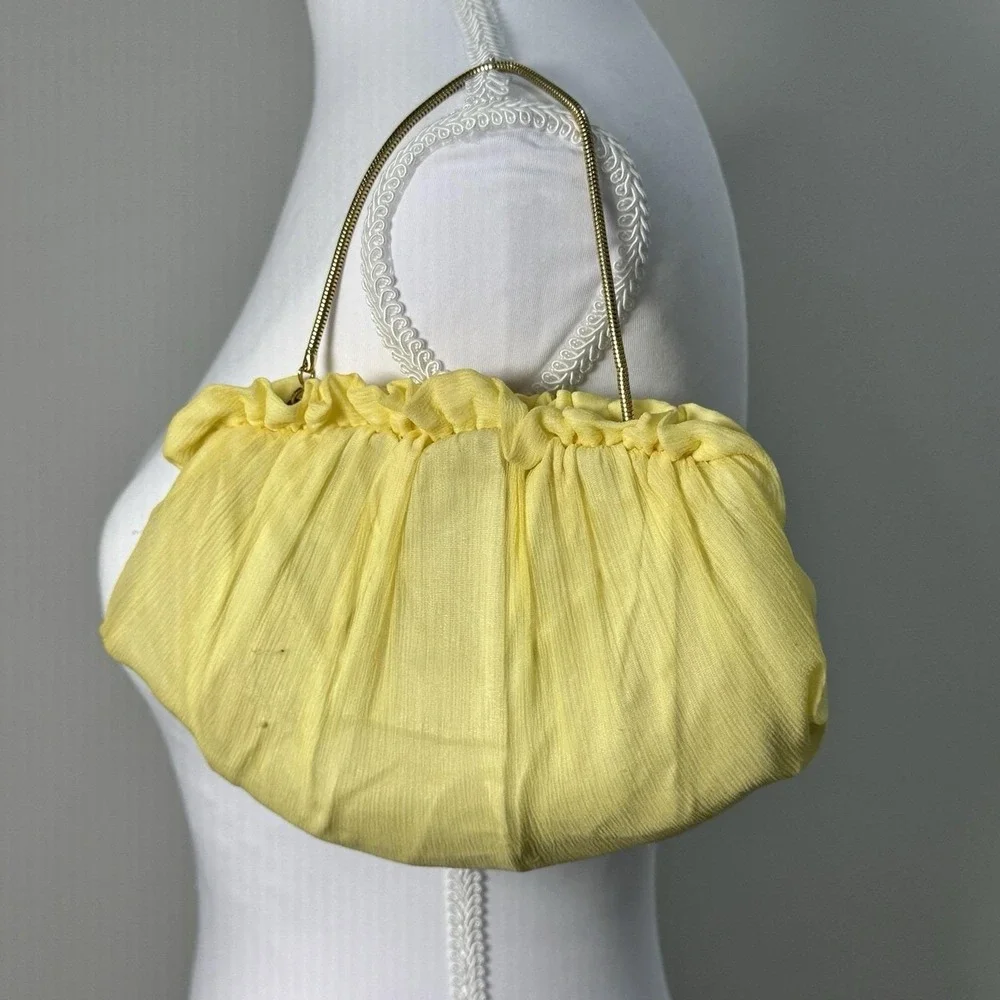 Vintage Yellow Chiffon Evening Bag HL USA Satin Lined Convertible Clutch Purse‎